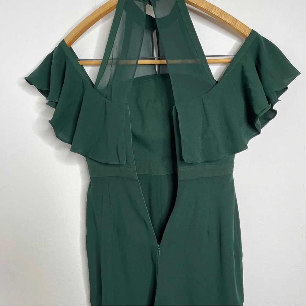 FAME& PARTNERS Green The Ellis Jumpsuit Flare Leg Size 2 Ruffle